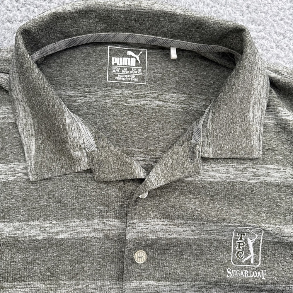PUMA Golf Polo Shirt Mens XXL Gray Striped Performance TPC Sugarloaf 572350-21
